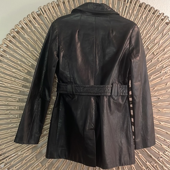 Vintage black mid length button up leather jacket. Size Small - Picture 6 of 6